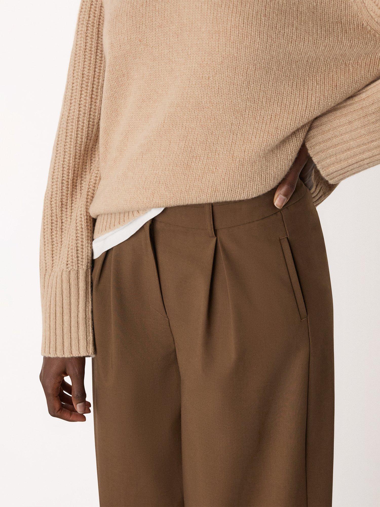 Product image 4 of 5, which shows Whistles Wool Blend Regular Fit Barrel Trousers, Brown, 6