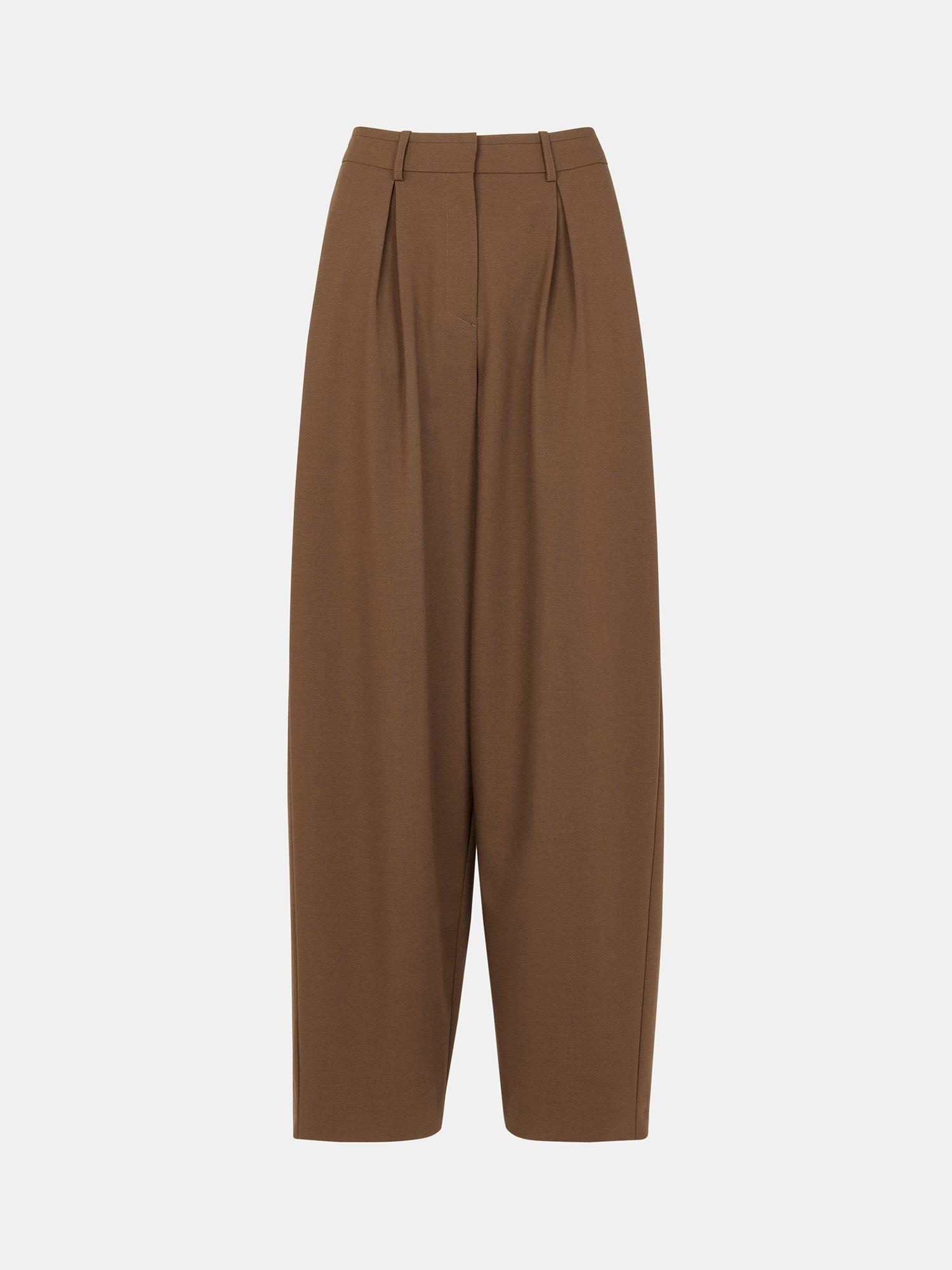 Product image 5 of 5, which shows Whistles Wool Blend Regular Fit Barrel Trousers, Brown, 6