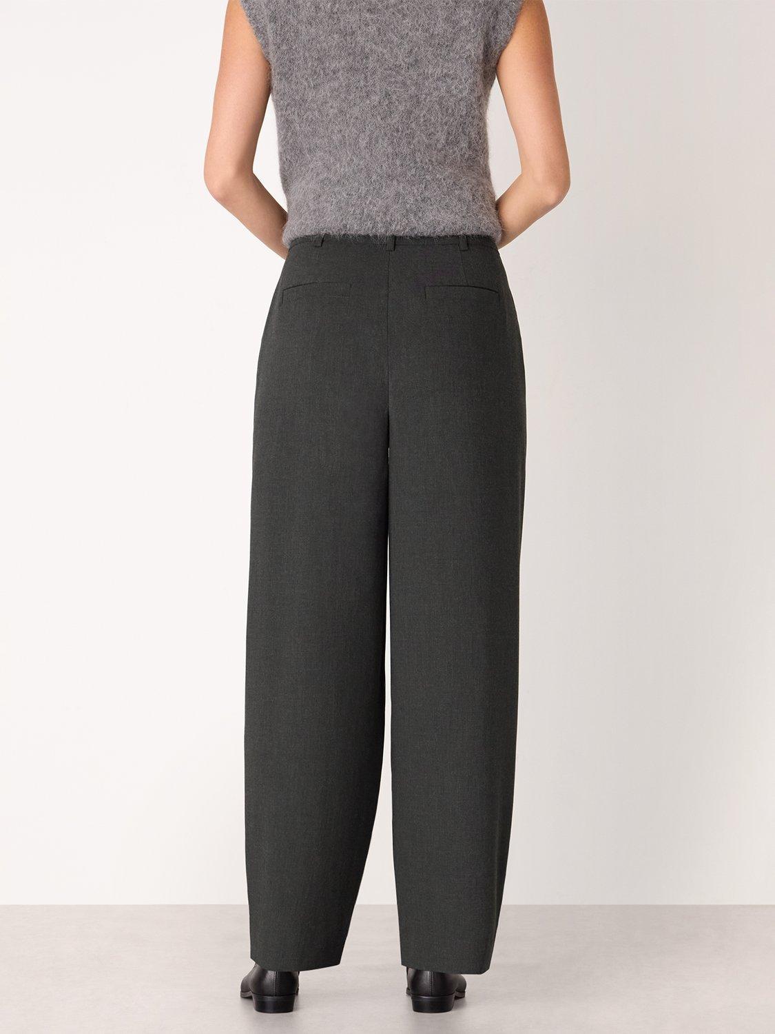 Product image 2 of 5, which shows Whistles Barrel Leg Tailored Trousers, Dark Grey, 6