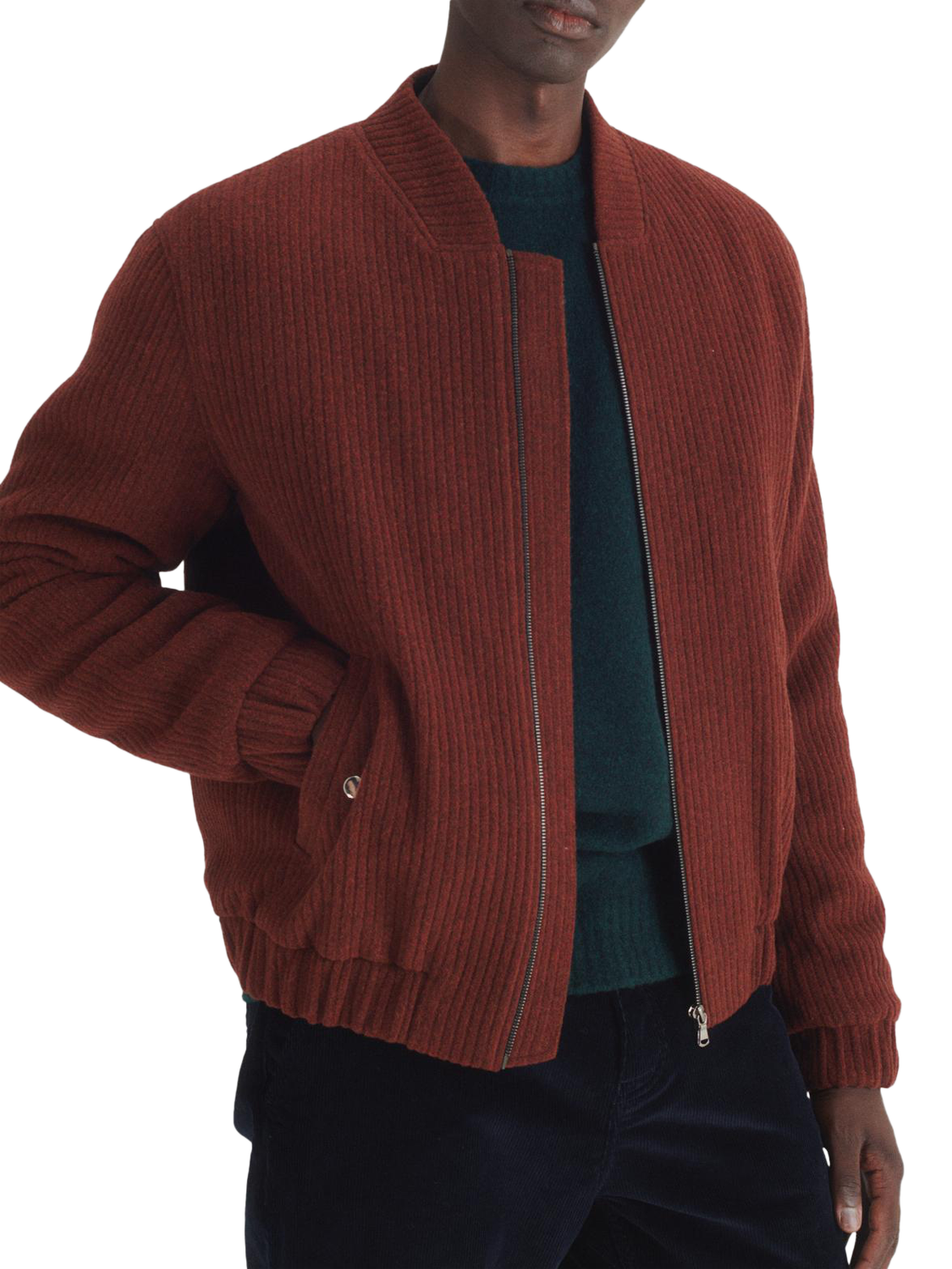 Product image 1 of 7, which shows Maison Standards Cambridge Bomber Jacket, Terracotta, S