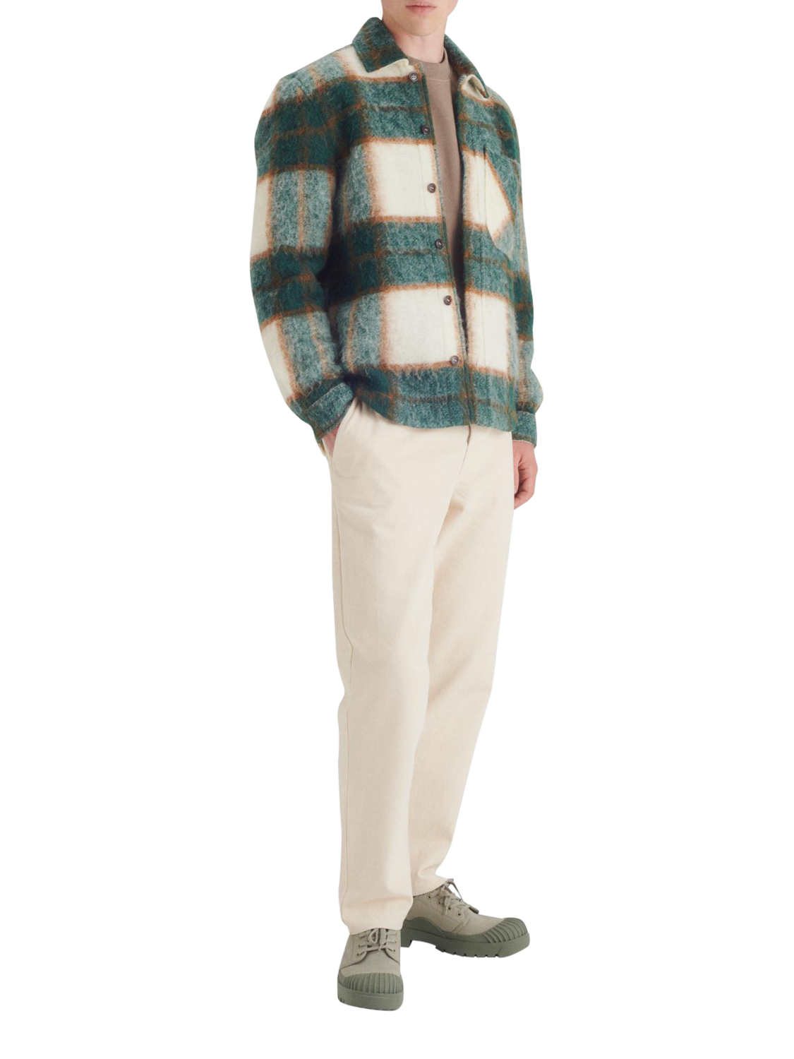 Product image 1 of 6, which shows Maison Standards Oliver Check Overshirt, British Green, S
