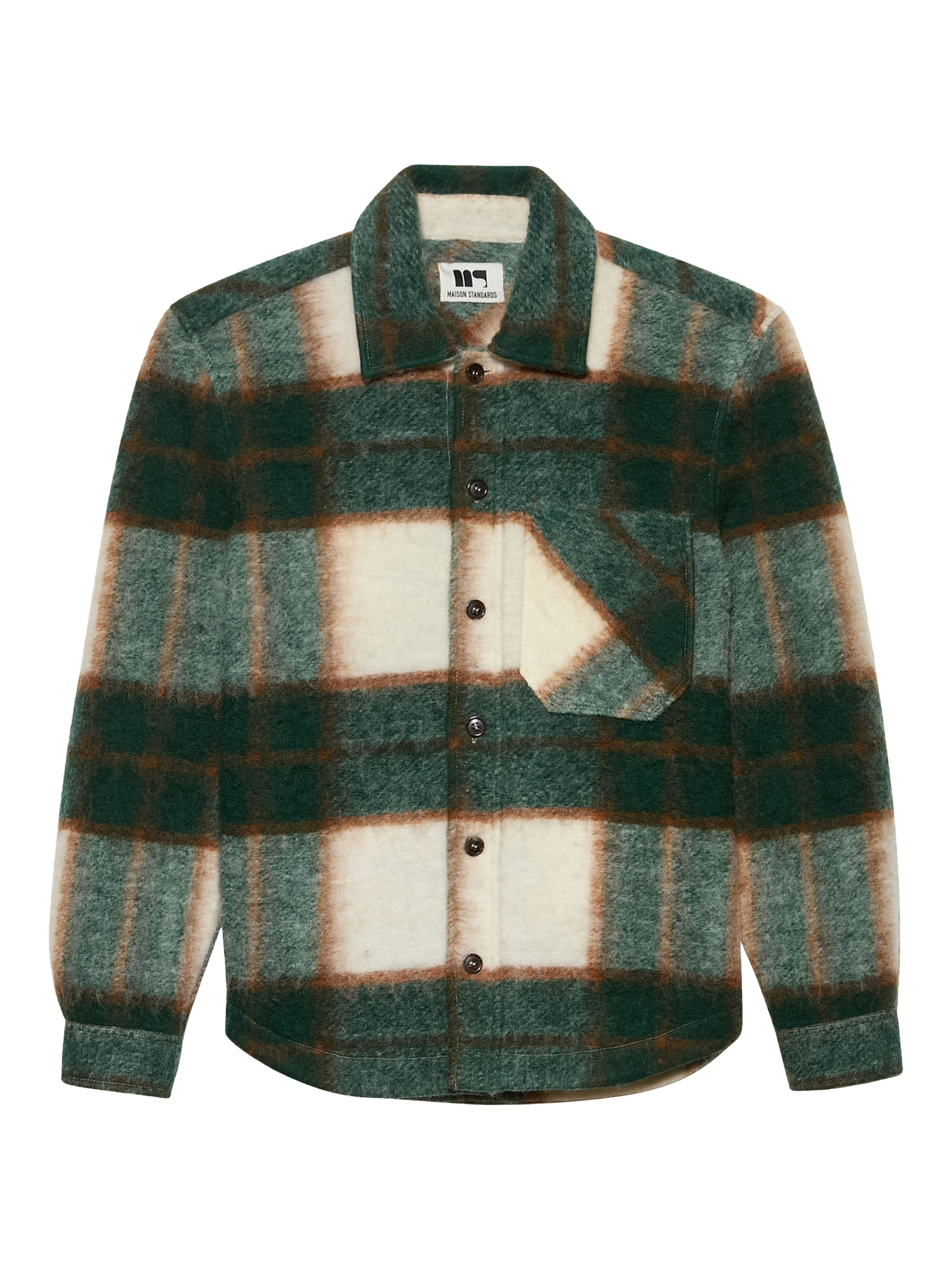 Product image 4 of 6, which shows Maison Standards Oliver Check Overshirt, British Green, S