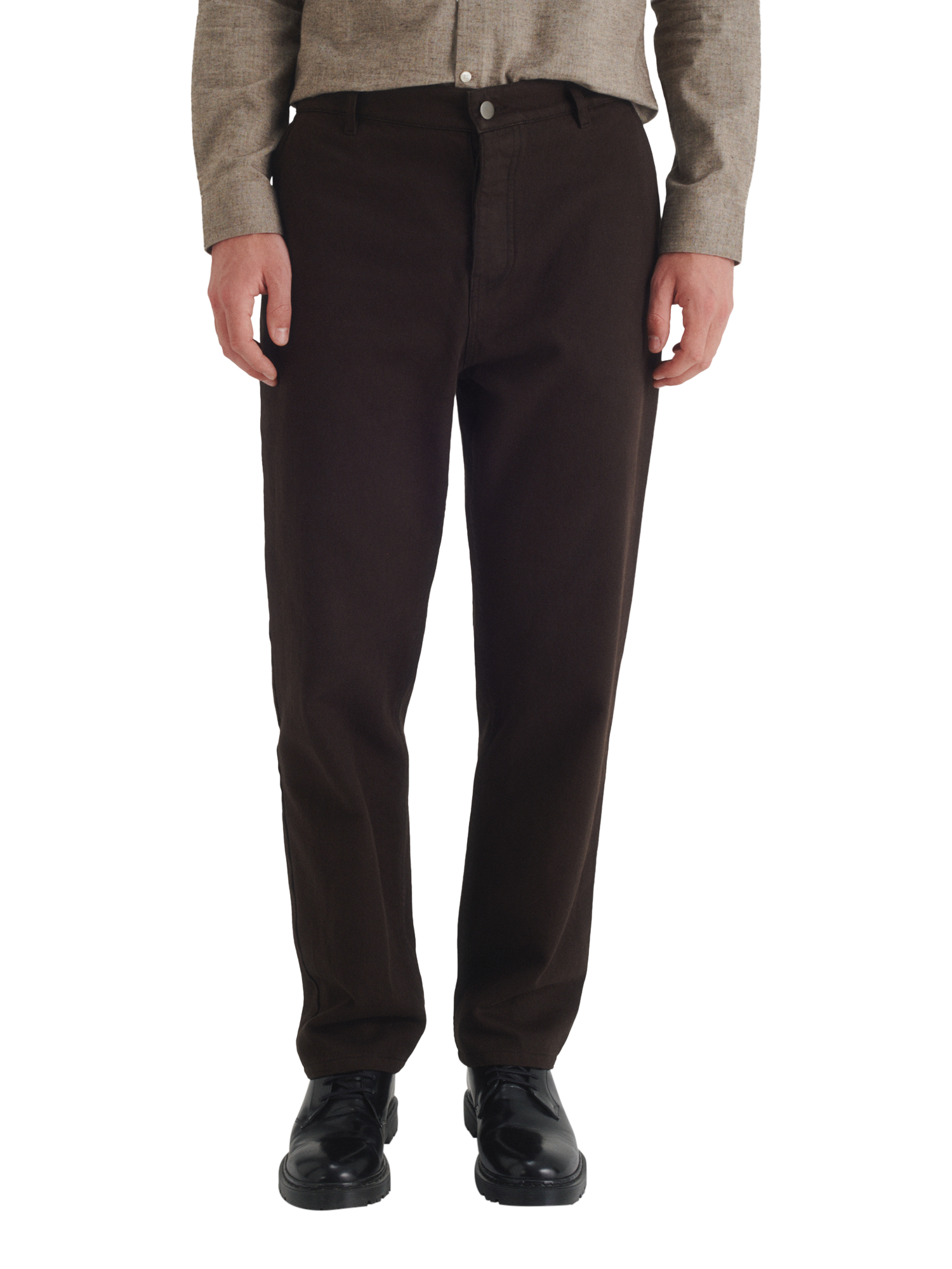 Product image 1 of 7, which shows Maison Standards Cadix Canvas Cotton Slim Jeans, Dark Brown, 29R