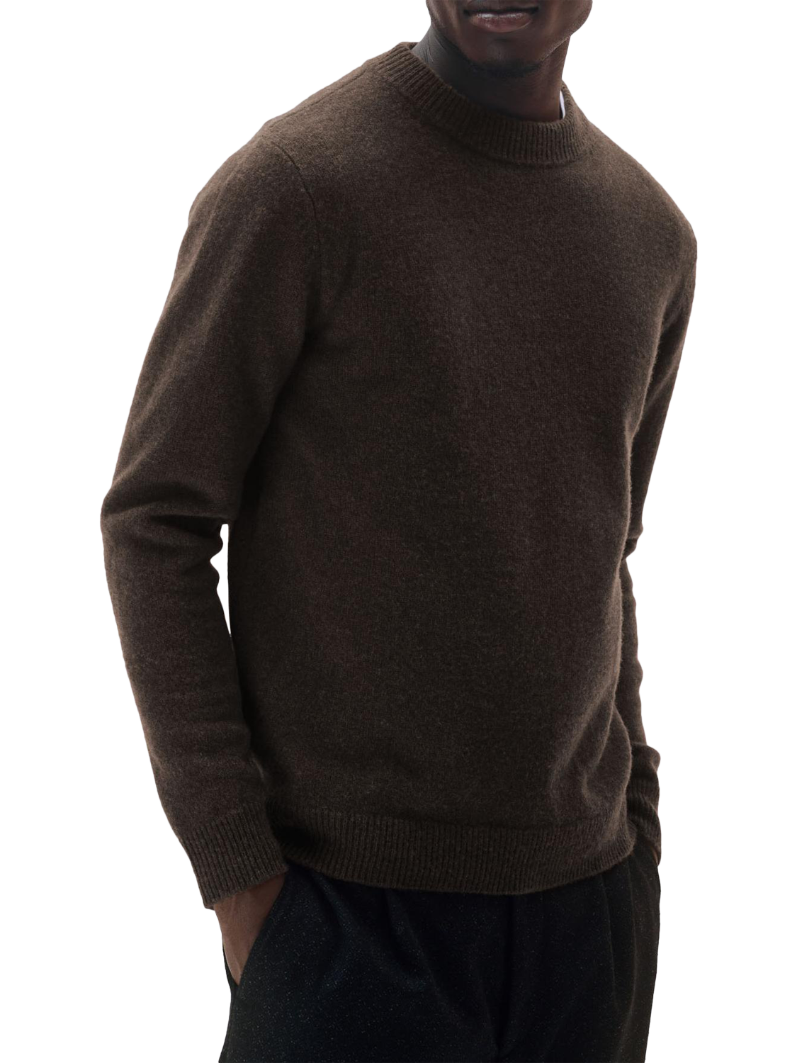 Product image 1 of 2, which shows Maison Standards Esteban Wool Crew Neck Jumper, Dark Brown, S