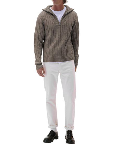 Maison Standards Guillaume Wool Zip Neck Jumper, Mink Beige