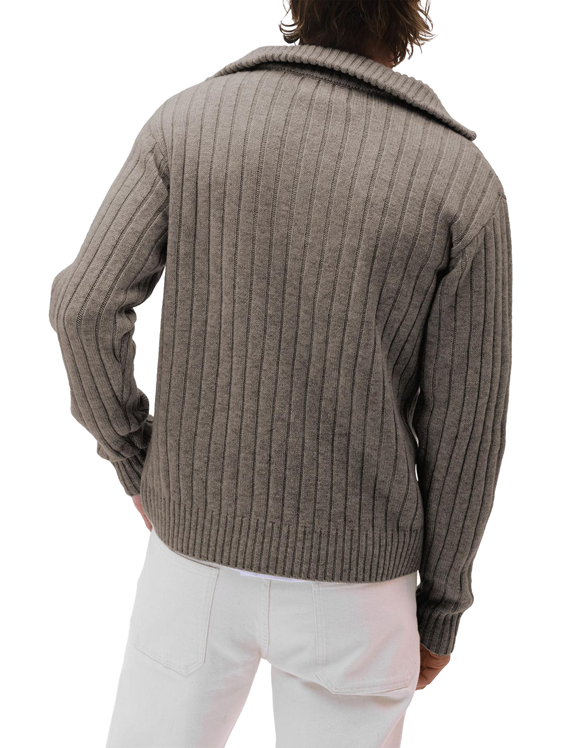 Product image 2 of 5, which shows Maison Standards Guillaume Wool Zip Neck Jumper, Mink Beige, S
