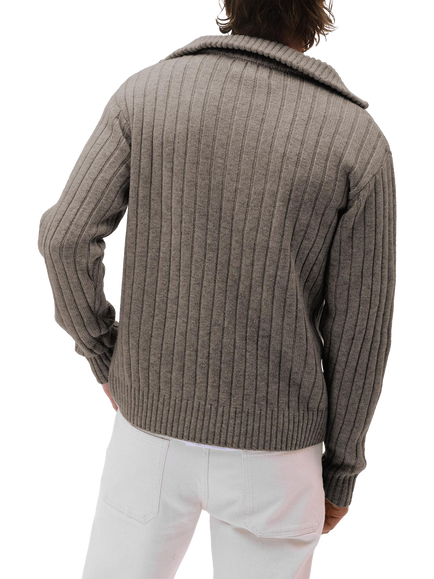 Maison Standards Guillaume Wool Zip Neck Jumper - view 2, Mink Beige