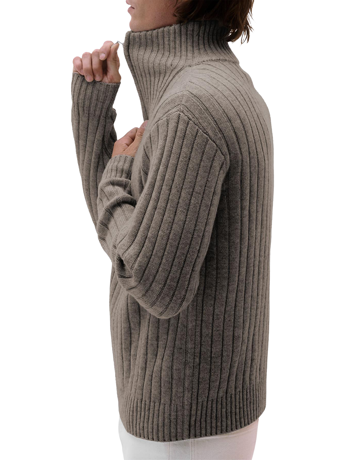 Product image 3 of 5, which shows Maison Standards Guillaume Wool Zip Neck Jumper, Mink Beige, S