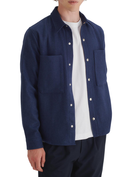 Maison Standards Devon Flannel Wool Blend Overshirt, Indigo