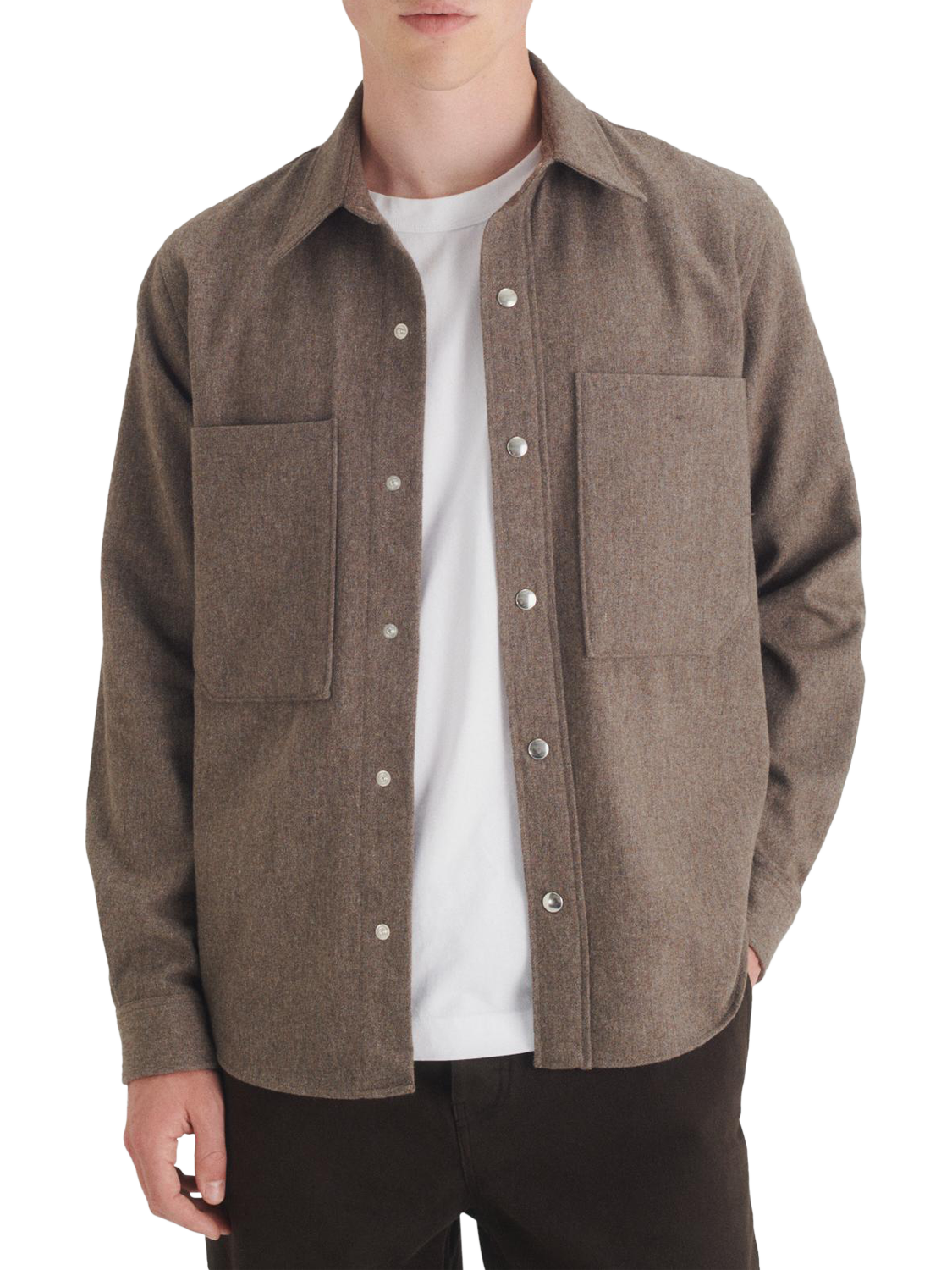 Product image 1 of 7, which shows Maison Standards Devon Flanell Wool Blend Overshirt, Mink Beige, S