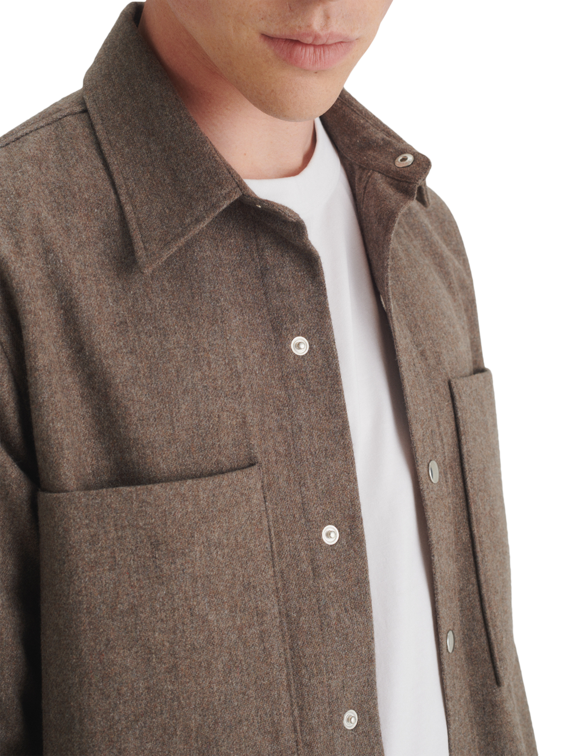 Product image 4 of 7, which shows Maison Standards Devon Flanell Wool Blend Overshirt, Mink Beige, S