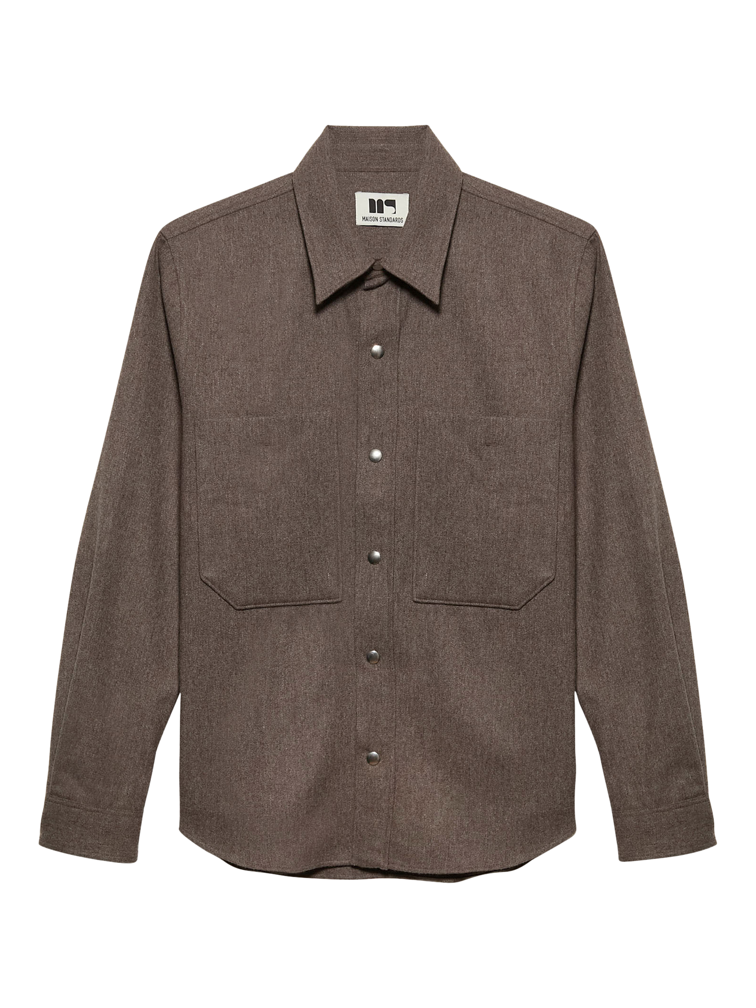 Product image 5 of 7, which shows Maison Standards Devon Flanell Wool Blend Overshirt, Mink Beige, S