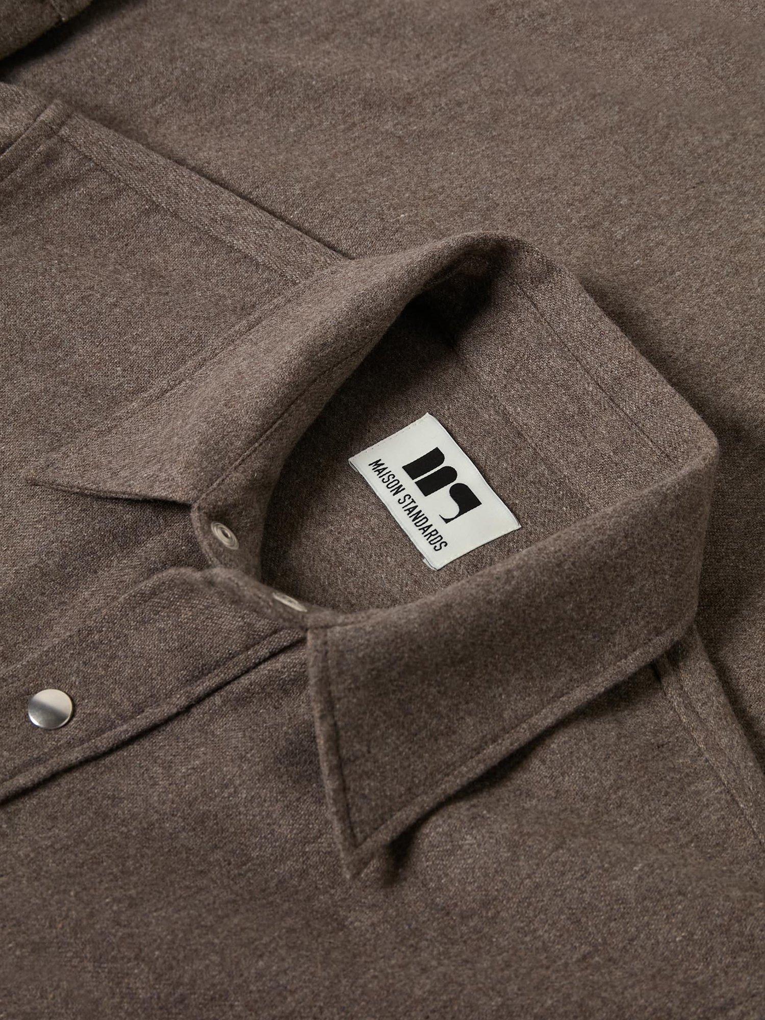 Product image 6 of 7, which shows Maison Standards Devon Flanell Wool Blend Overshirt, Mink Beige, S