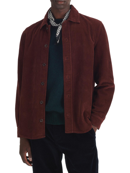 Maison Standards Gaston Velour Cotton Corduroy Overshirt, Mahogany