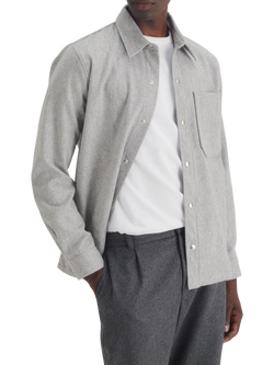 Maison Standards Gustave Wool Blend Flannel Overshirt, Light Grey