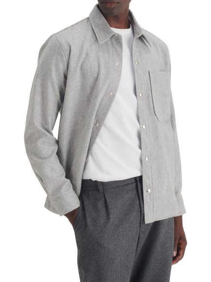 Maison Standards Gustave Wool Blend Flannel Overshirt, Light Grey