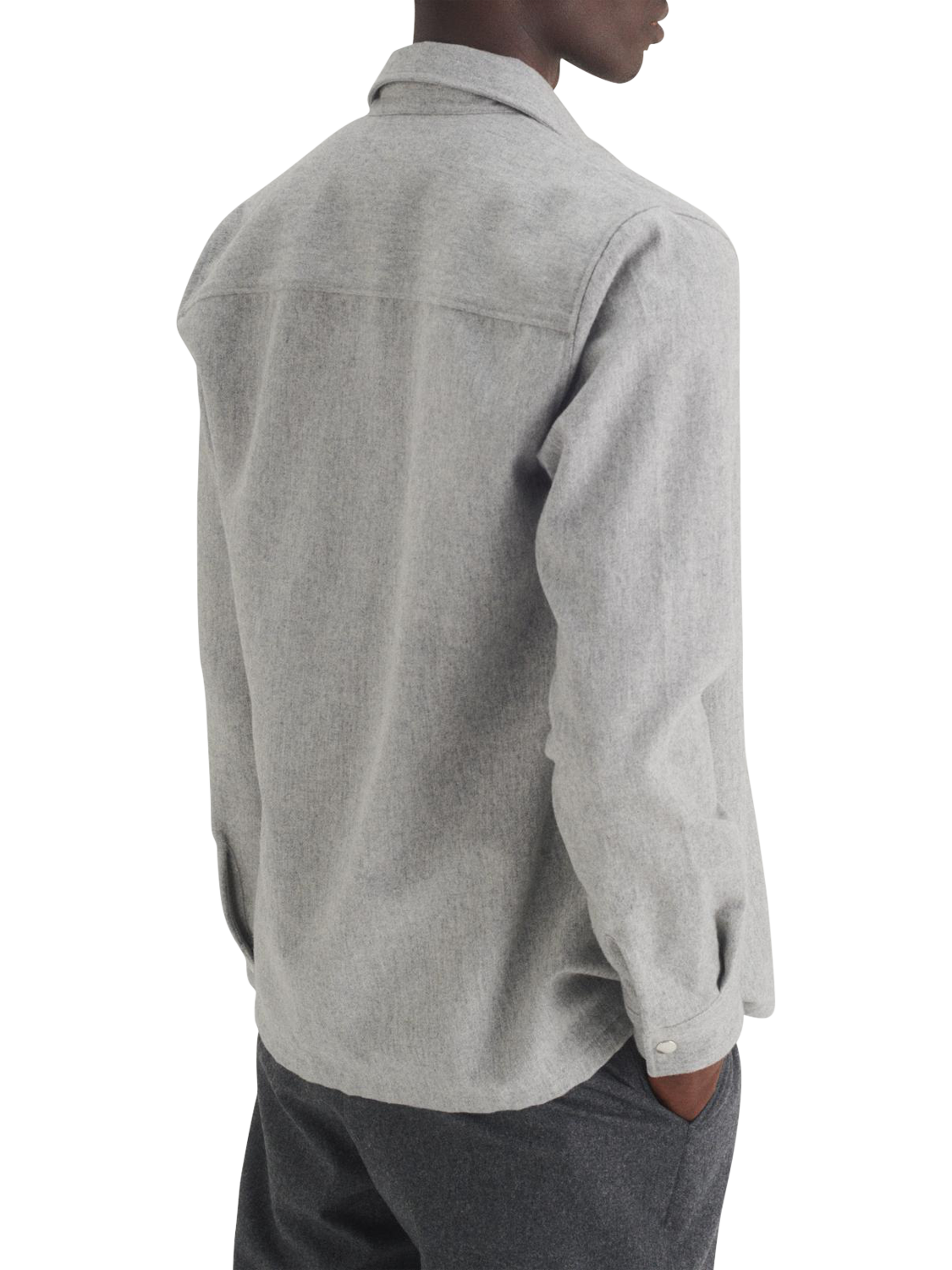Product image 2 of 7, which shows Maison Standards Gustave Wool Blend Flannel Overshirt, Light Grey, S