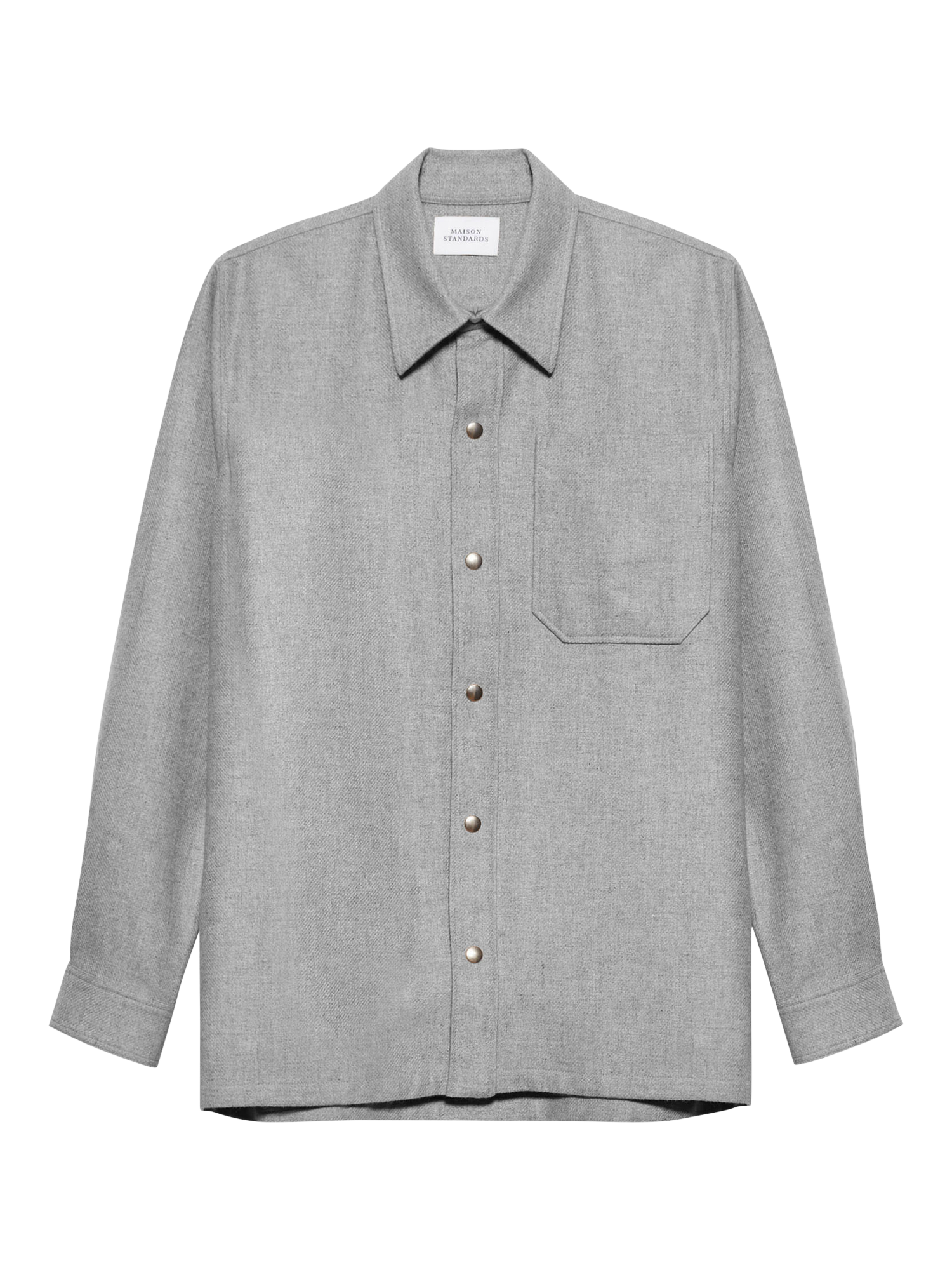 Product image 4 of 7, which shows Maison Standards Gustave Wool Blend Flannel Overshirt, Light Grey, S