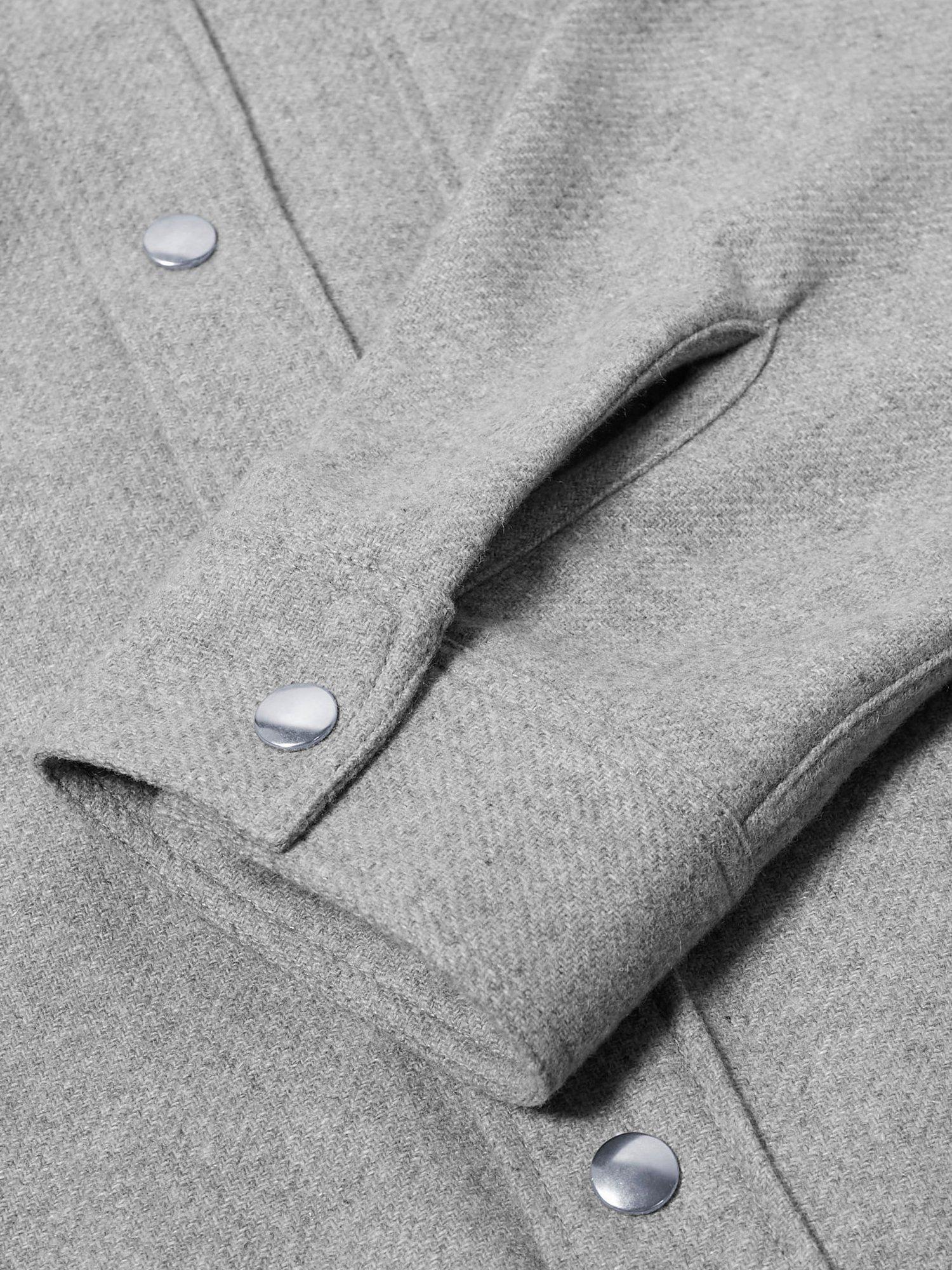 Product image 6 of 7, which shows Maison Standards Gustave Wool Blend Flannel Overshirt, Light Grey, S