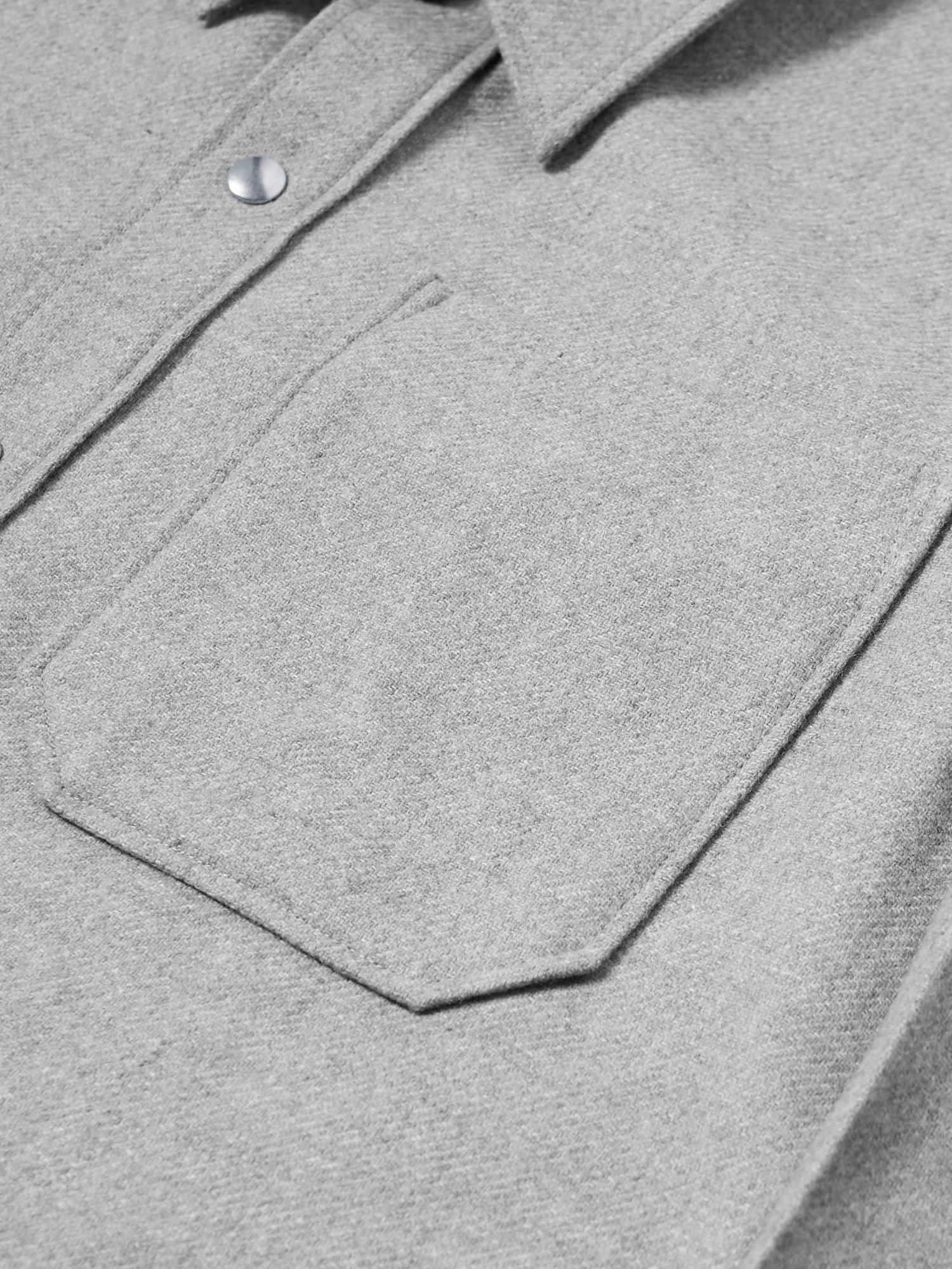 Product image 7 of 7, which shows Maison Standards Gustave Wool Blend Flannel Overshirt, Light Grey, S
