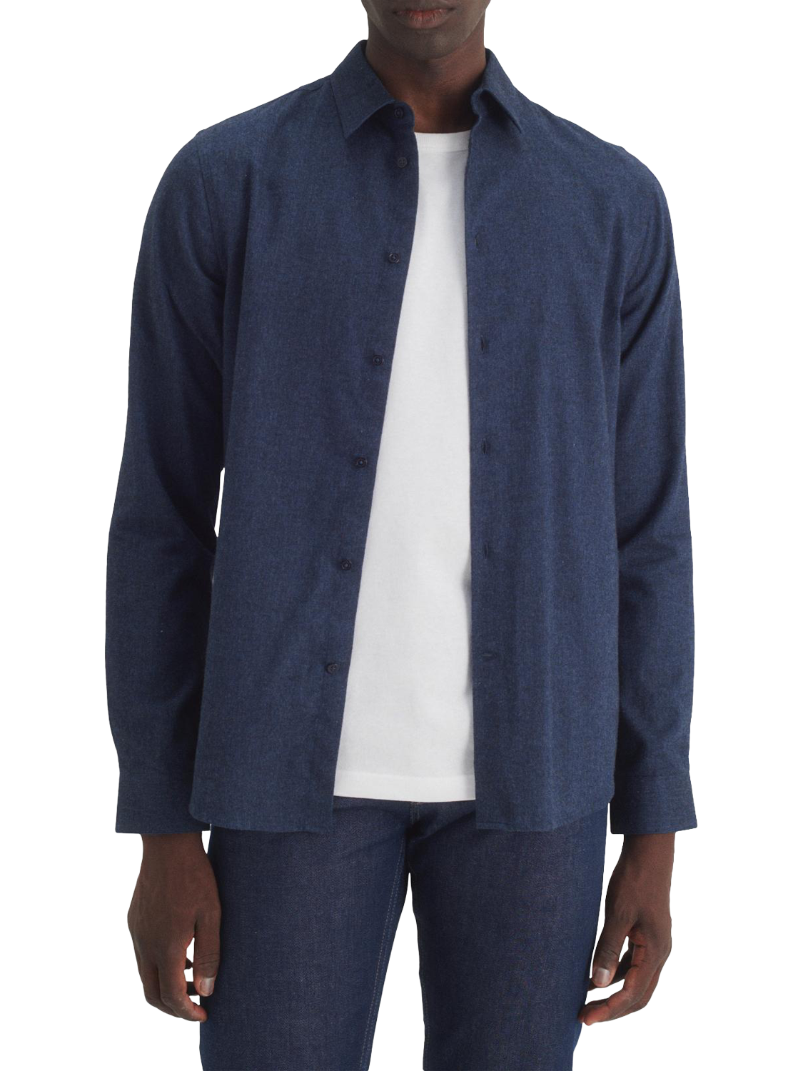 Product image 1 of 7, which shows Maison Standards Peter Cotton Regular Fit Flannel Shirt, Navy, S