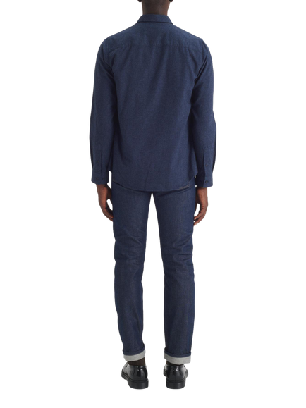 Maison Standards Peter Cotton Regular Fit Flannel Shirt, Navy - view 2, Navy