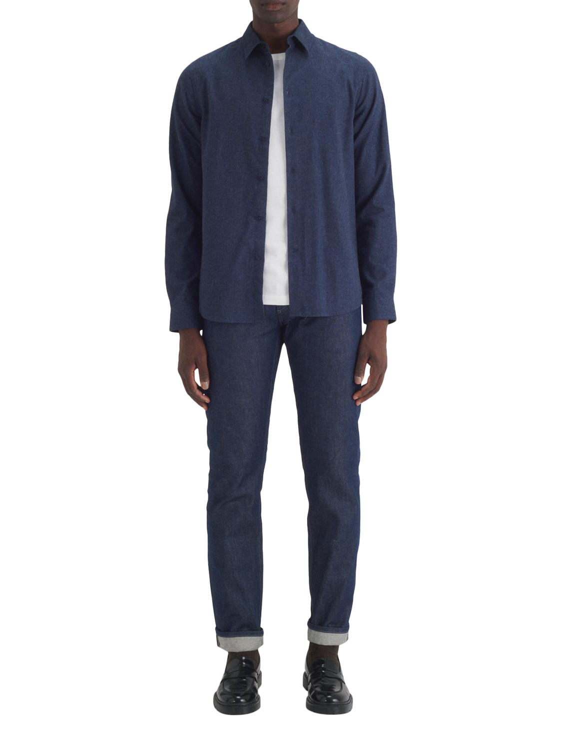 Product image 3 of 7, which shows Maison Standards Peter Cotton Regular Fit Flannel Shirt, Navy, S