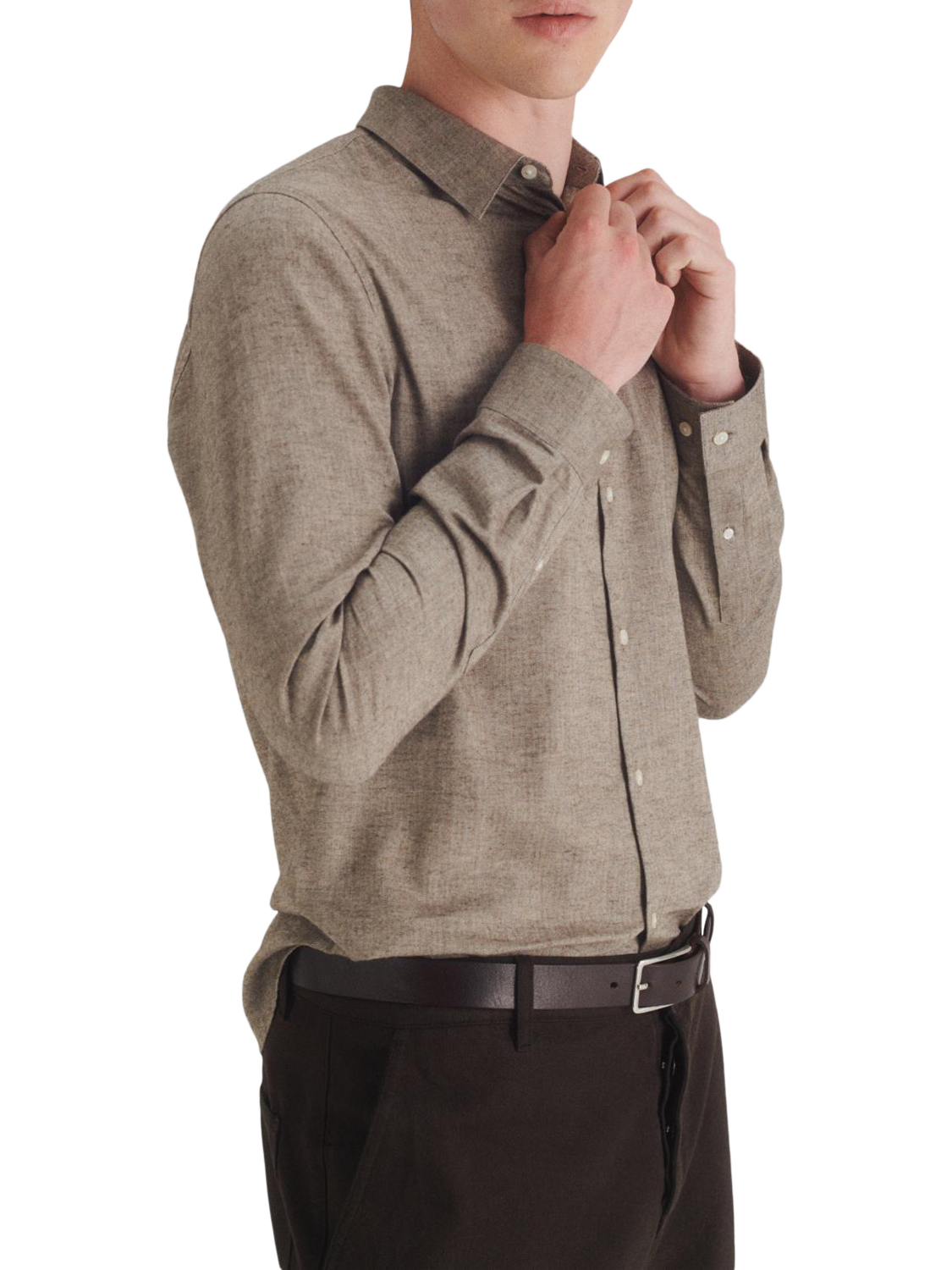 Product image 3 of 7, which shows Maison Standards Peter Cotton Long Sleeve Collar Shirt, Brown, S