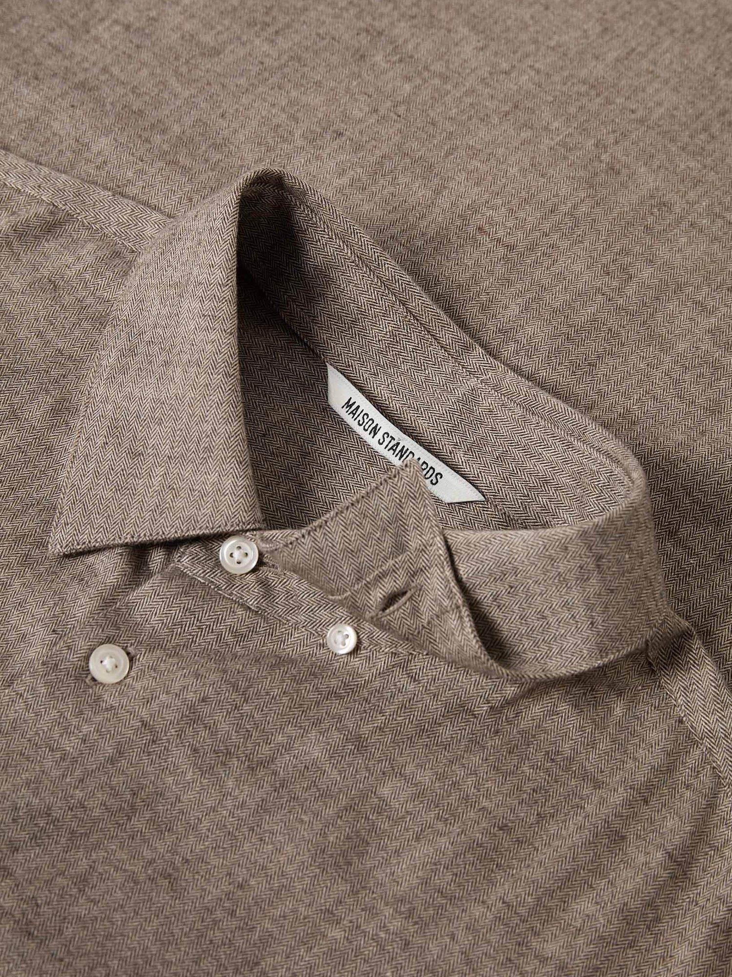 Product image 6 of 7, which shows Maison Standards Peter Cotton Long Sleeve Collar Shirt, Brown, S