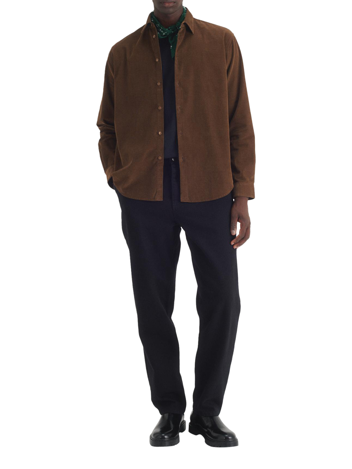 Product image 1 of 7, which shows Maison Standards Soho Cotton Velvet Shirt, Brown, S