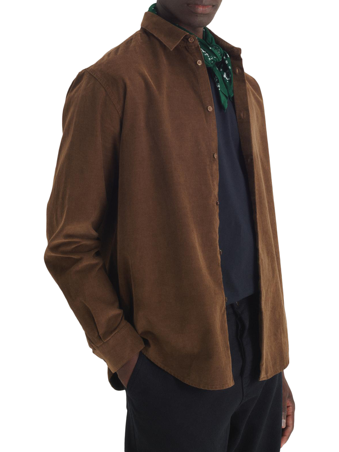 Product image 3 of 7, which shows Maison Standards Soho Cotton Velvet Shirt, Brown, S
