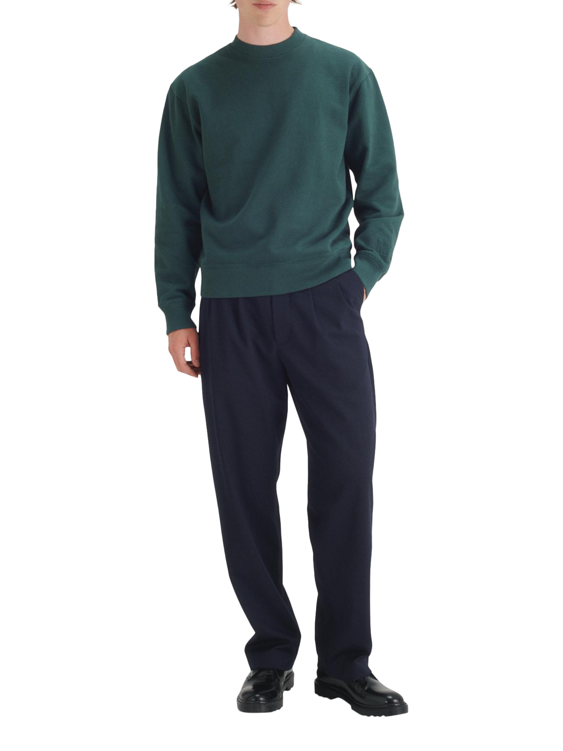 Product image 3 of 7, which shows Maison Standards Harlem Cotton Crew Neck Sweatshirt, British Green, S