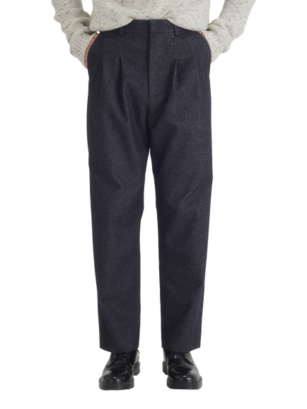 Maison Standards Saul Double-Pleated Wide-Leg Straight Cut Trousers, Blue, Blue