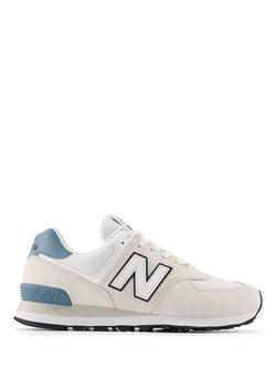 New Balance 574 Leather Lace-Up Trainers, Blue/Off White, Blue/Off White