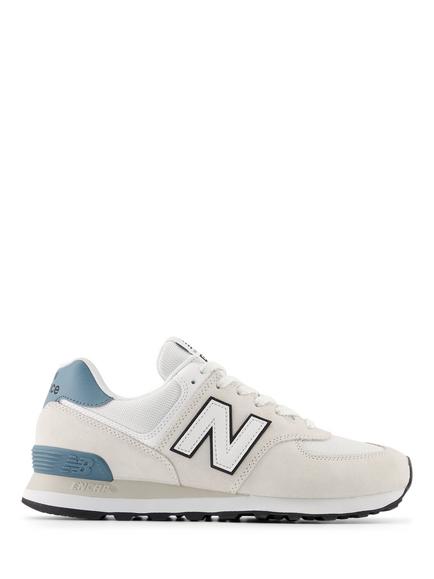 New Balance 574 Leather Lace-Up Trainers, Blue/Off White, Blue/Off White