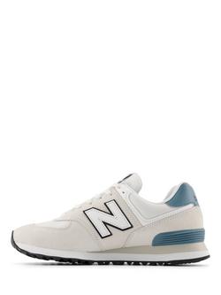 New Balance 574 Leather Lace-Up Trainers, Blue/Off White - view 2, Blue/Off White