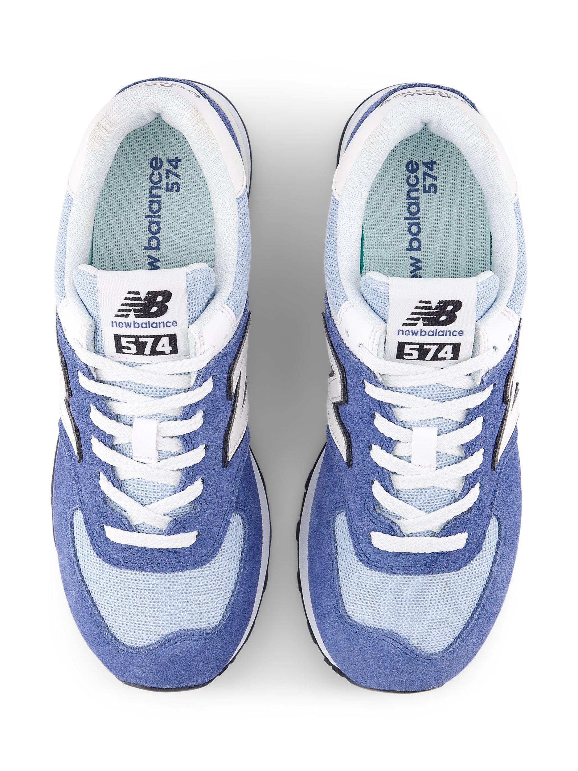 Product image 3 of 6, which shows New Balance 574 Leather Lace-Up Trainers, Blue/White, 4