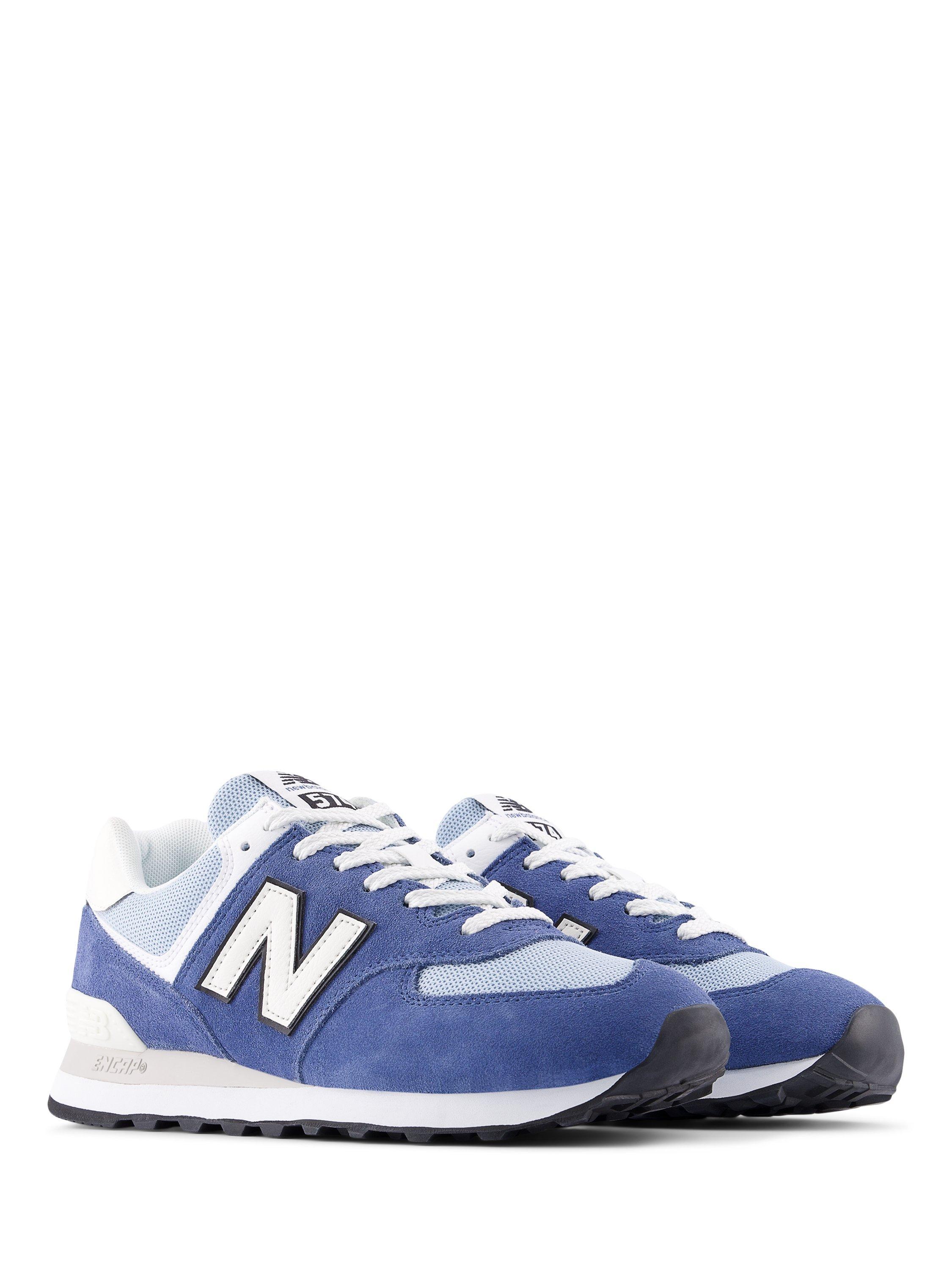 Product image 4 of 6, which shows New Balance 574 Leather Lace-Up Trainers, Blue/White, 4