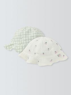 John Lewis Baby Cherry/Gingham Hats, Pack of 2, White, White