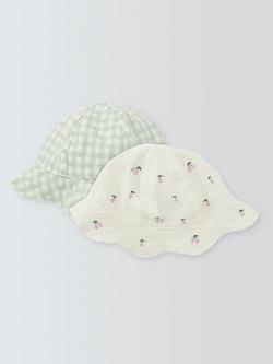 John Lewis Baby Cherry/Gingham Hats, Pack of 2, White - view 2, White