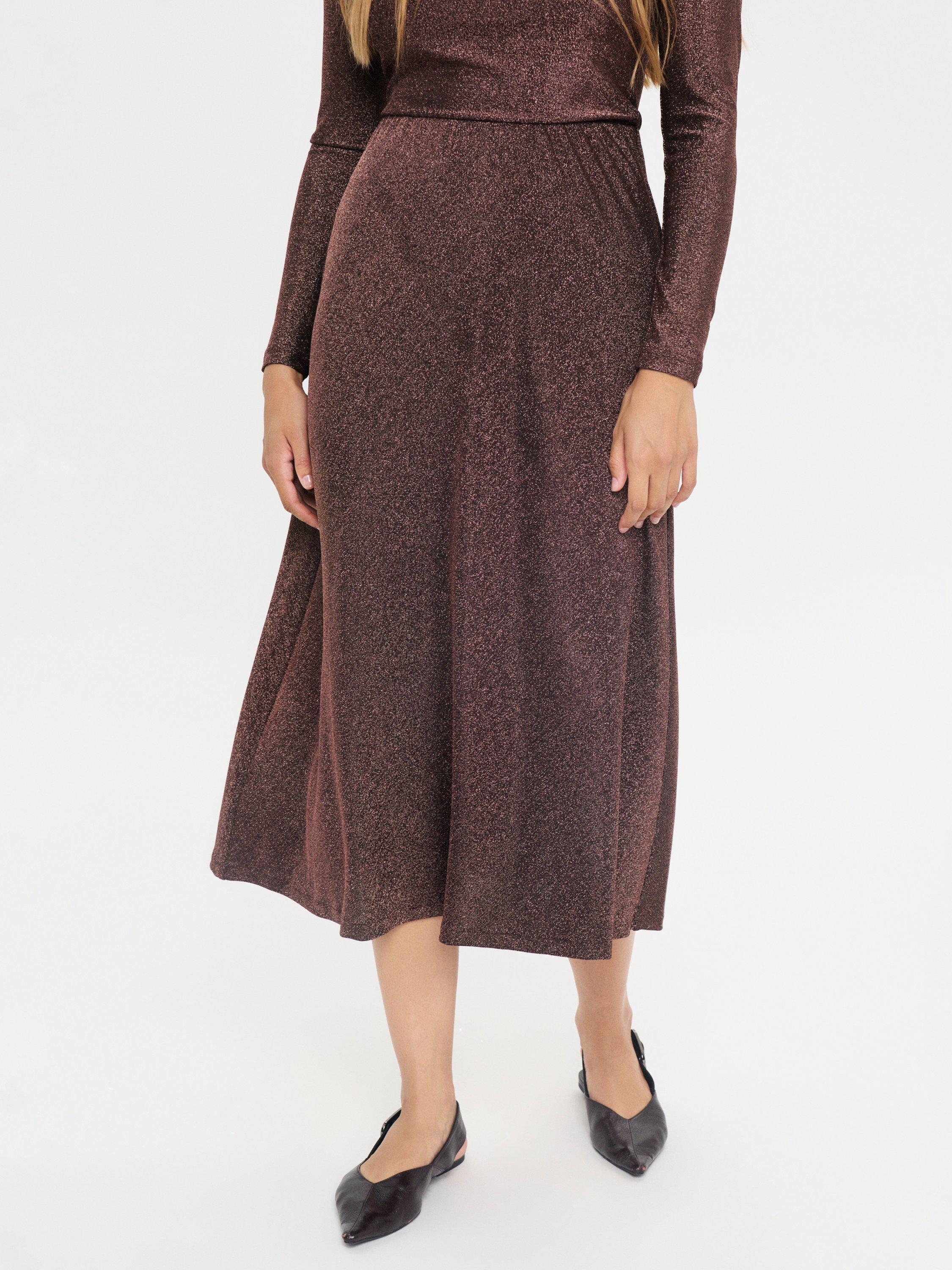 Product image 1 of 6, which shows Saint Tropez Noella Metallic Midi Skirt, Dark Oak, S