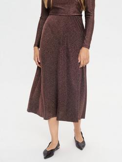 Saint Tropez Noella Metallic Midi Skirt, Dark Oak