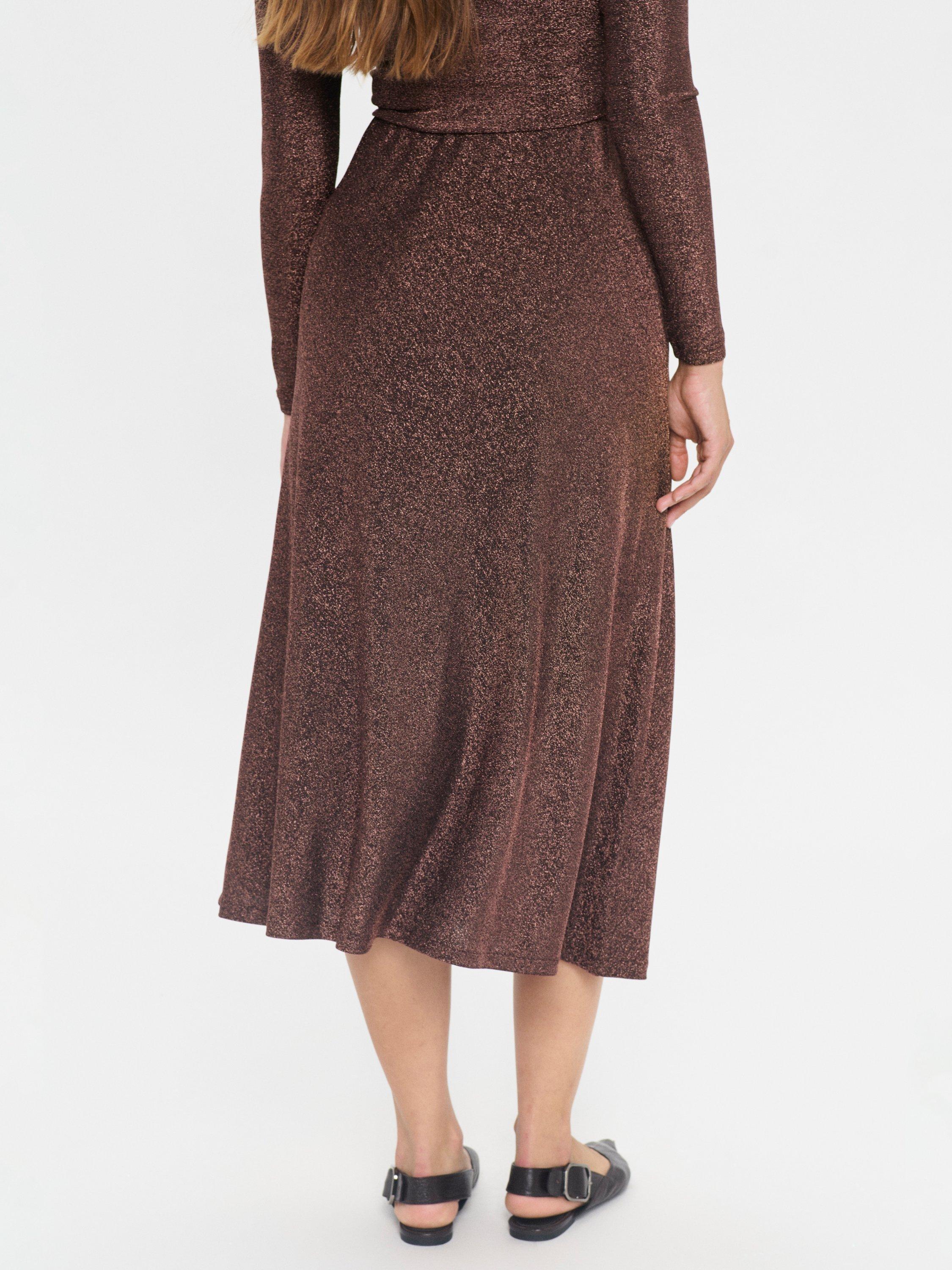 Product image 2 of 6, which shows Saint Tropez Noella Metallic Midi Skirt, Dark Oak, S