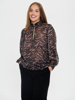 Saint Tropez Nesta Animal Print Blouse, Black Shifted Stroke, Black Shifted Stroke