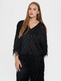 Saint Tropez Nancy V-Neck Textured Blouse, Black, Black