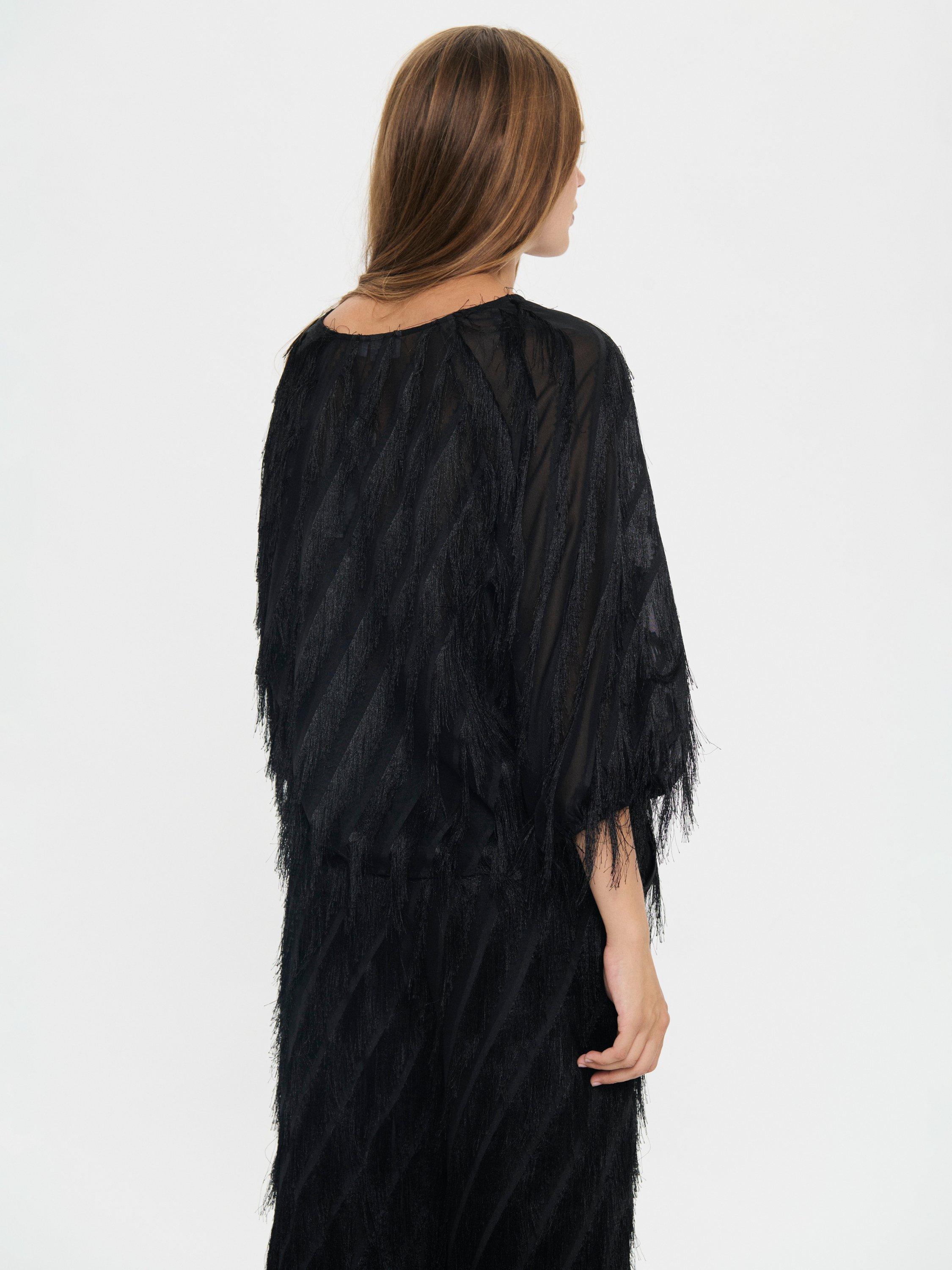 Product image 2 of 6, which shows Saint Tropez Nancy V-Neck Textured Blouse, Black, S