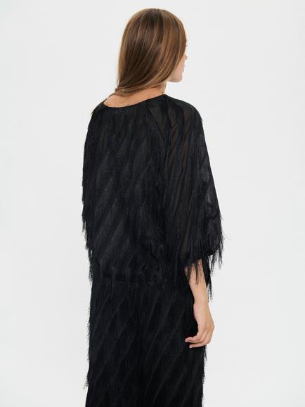 Saint Tropez Nancy V-Neck Textured Blouse, Black - view 2, Black