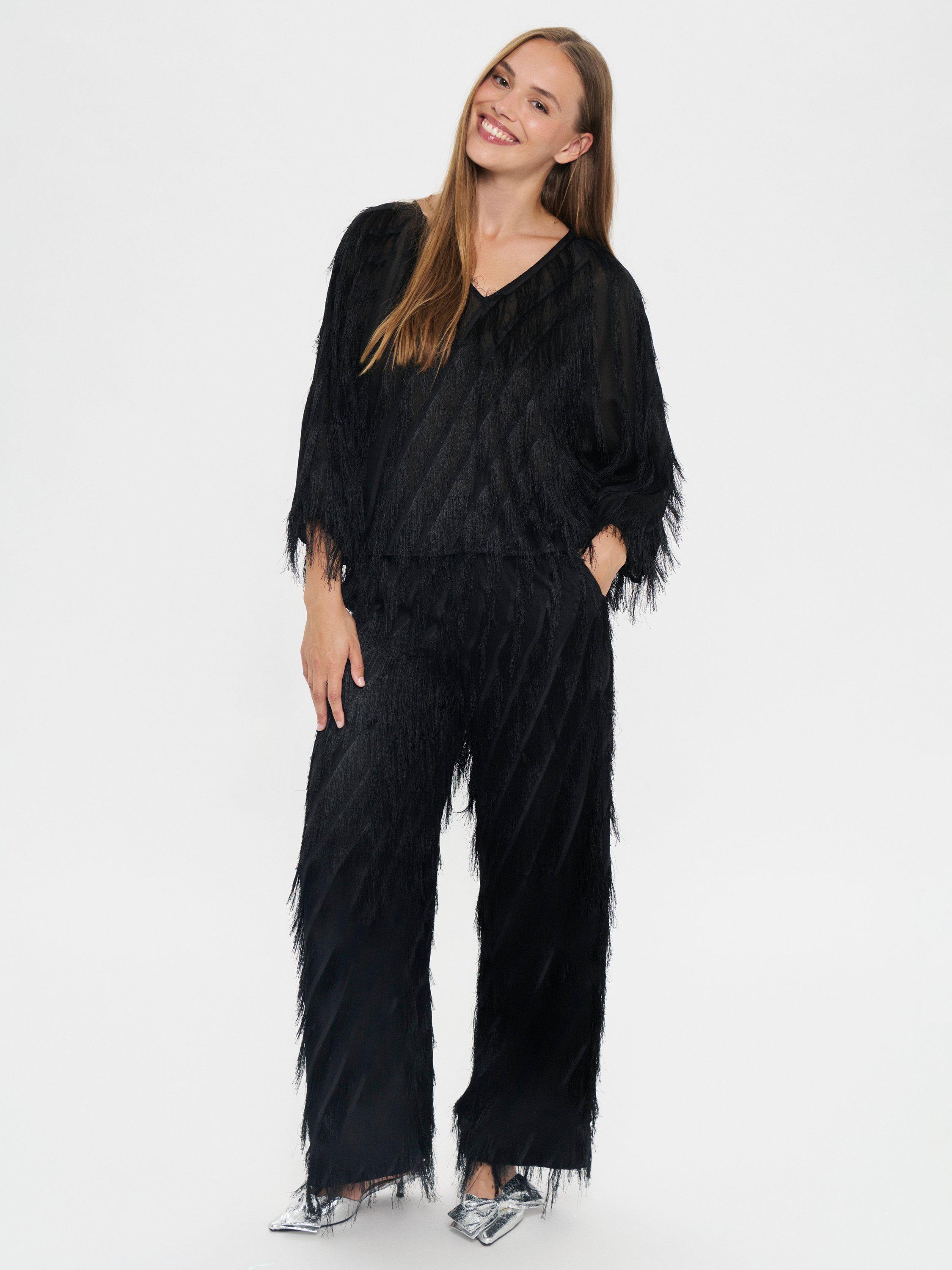 Product image 3 of 6, which shows Saint Tropez Nancy V-Neck Textured Blouse, Black, S