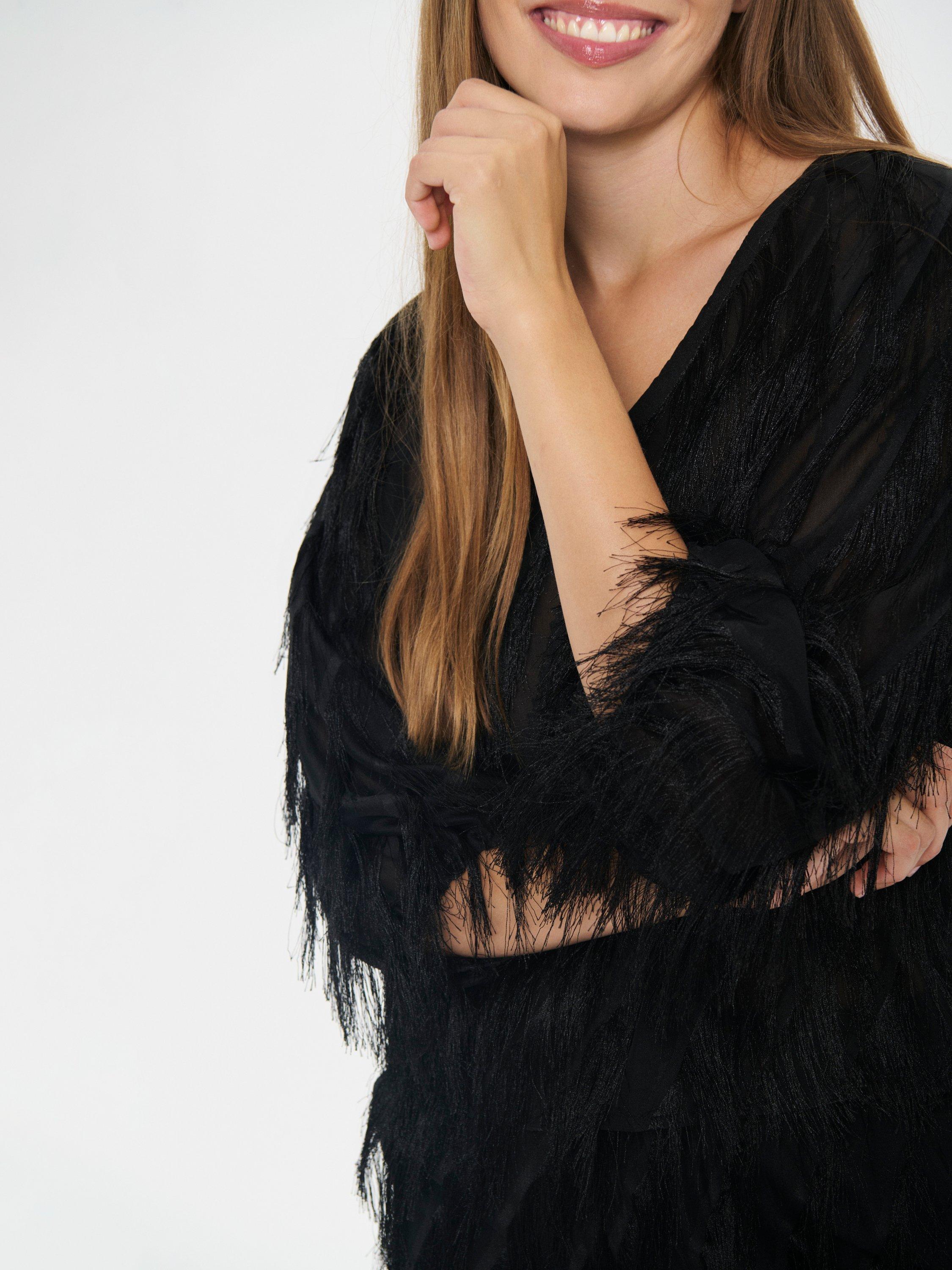 Product image 4 of 6, which shows Saint Tropez Nancy V-Neck Textured Blouse, Black, S