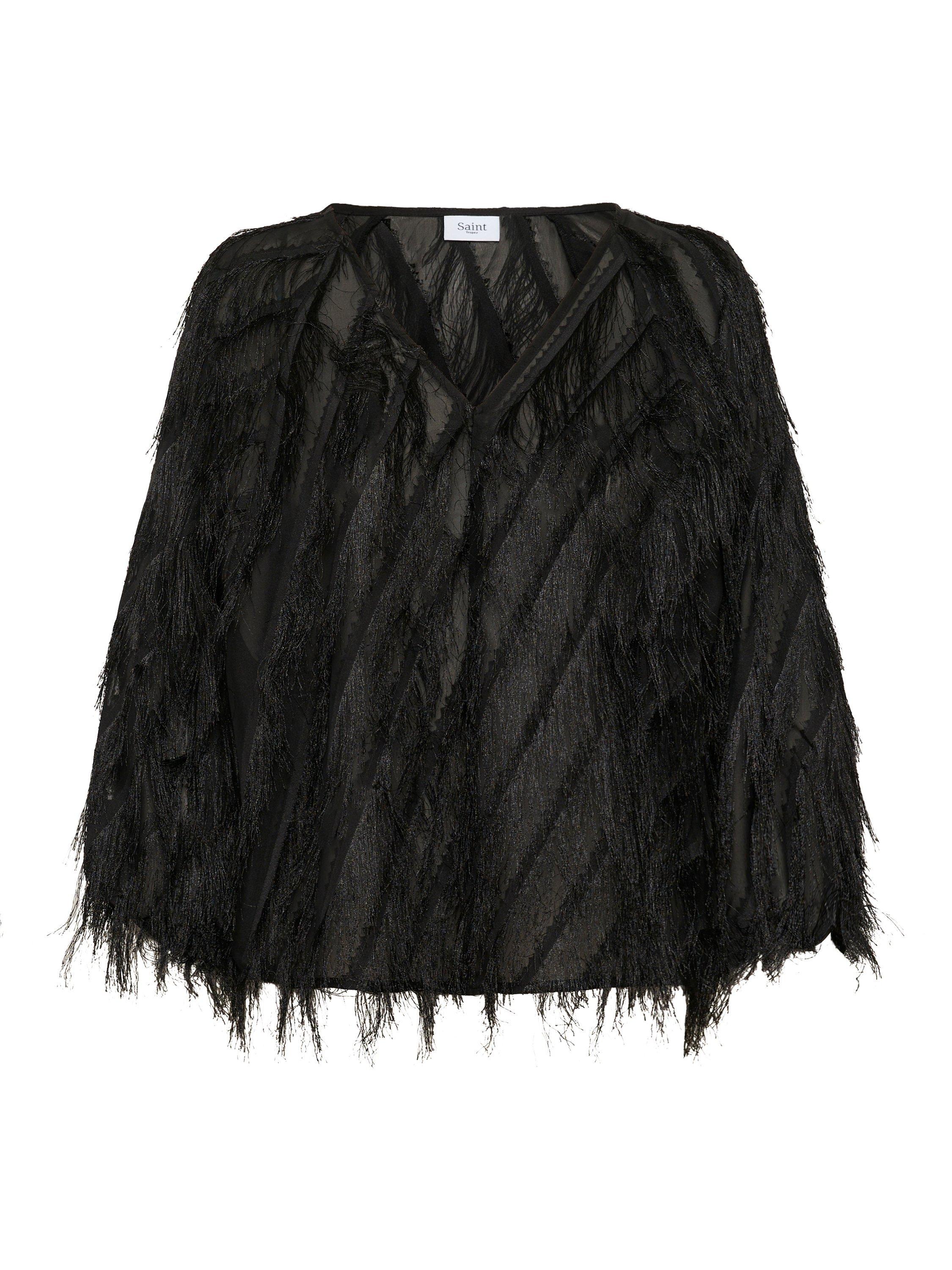 Product image 5 of 6, which shows Saint Tropez Nancy V-Neck Textured Blouse, Black, S